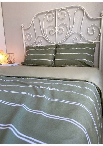 Çift Taraflı Çizgili Su Yeşili Renkli Çift Kişilik Yorgan Kılıfı fırsatları