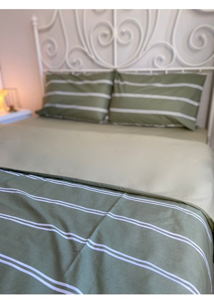 Çift Taraflı Çizgili Su Yeşili Renkli Çift Kişilik Yorgan Kılıfı indirimleri