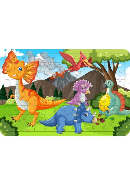 Sevimli Dinozorlar 108 Parça Ahşap Çocuk Puzzle Yapboz Model