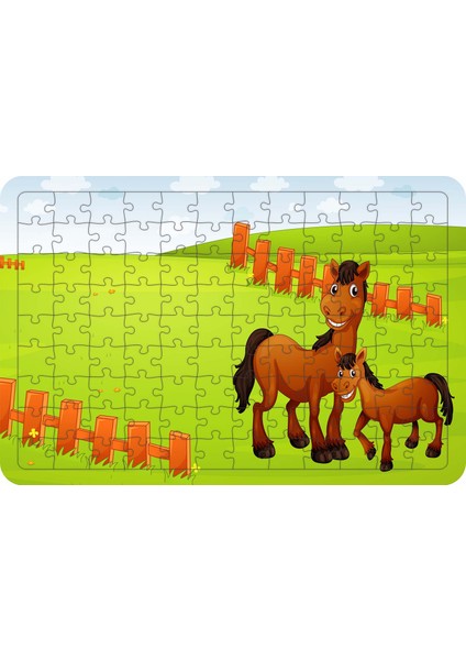 Sevimli Atlar 108 Parça Ahşap Çocuk Puzzle Yapboz