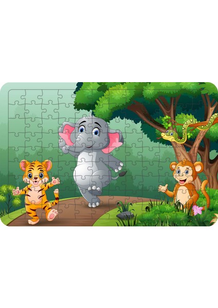 Mutlu Hayvanlar 108 Parça Ahşap Çocuk Puzzle Yapboz