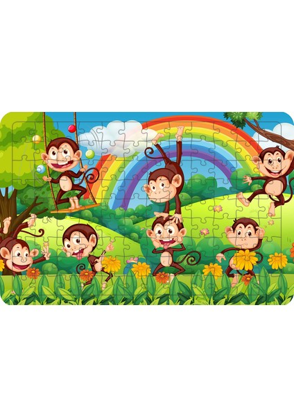 Maymunlar Alemi 108 Parça Ahşap Çocuk Puzzle Yapboz