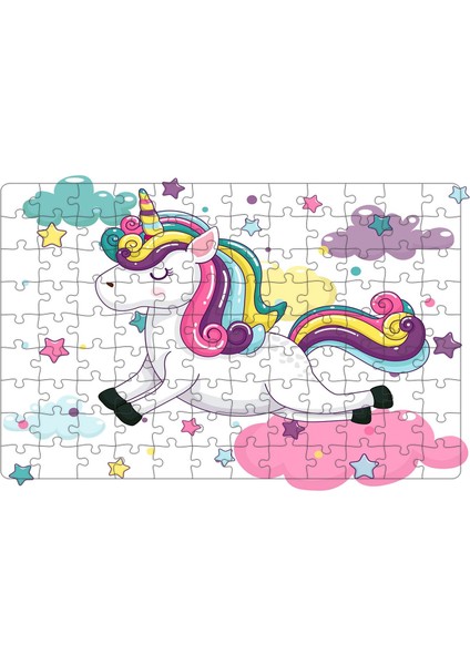 Sevimli Unicorn 108 Parça Ahşap Çocuk Puzzle Yapboz Model 3
