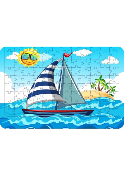 Yelkenli Tekne 108 Parça Ahşap Çocuk Puzzle Yapboz