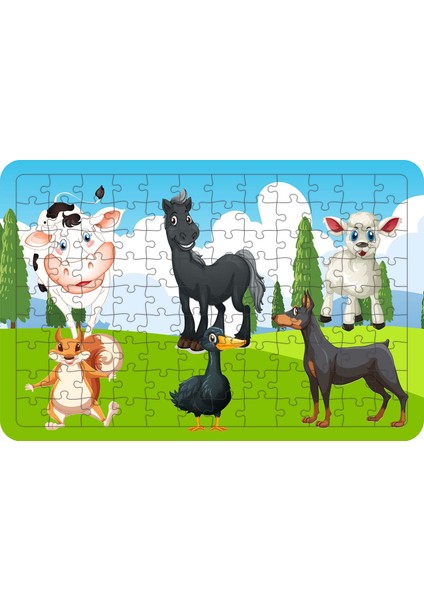 Hayvancıklar 108 Parça Ahşap Çocuk Puzzle Yapboz Model 3