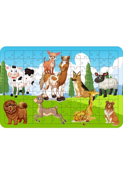 Hayvancıklar 108 Parça Ahşap Çocuk Puzzle Yapboz Model 1