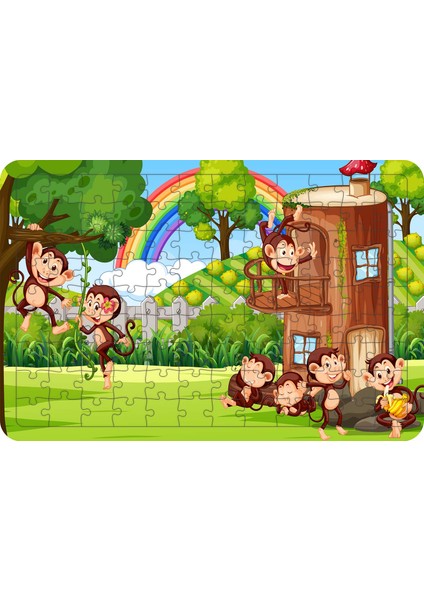 Maymun Evi 108 Parça Ahşap Çocuk Puzzle Yapboz