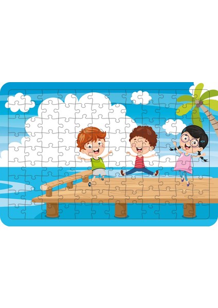 Iskeledeki Çocuklar 108 Parça Ahşap Çocuk Puzzle Yapboz