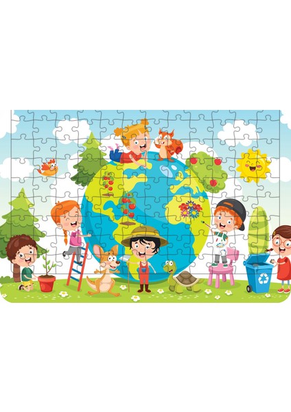 Dünya ve Çocuklar 108 Parça Ahşap Çocuk Puzzle Yapboz
