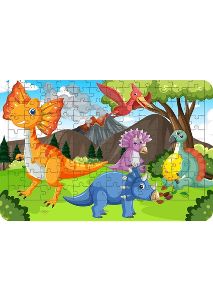 Dinozorlar 108 Parça Ahşap Çocuk Puzzle Yapboz Model 1