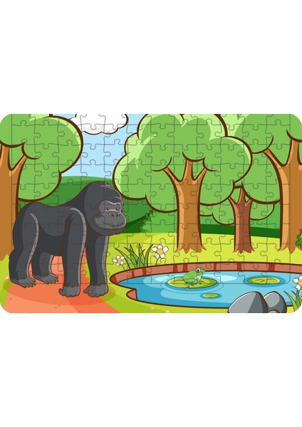 Goril ve Kurbağa 108 Parça Ahşap Çocuk Puzzle Yapboz