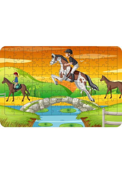 Binicilik Okulu 108 Parça Ahşap Çocuk Puzzle Yapboz