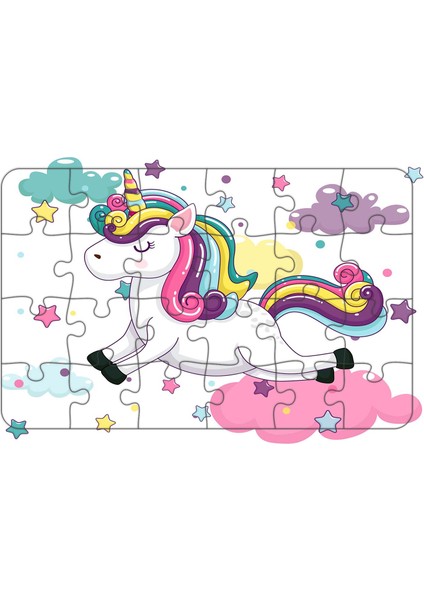 Güven Serigrafi Sevimli Unicorn 24 Parça Ahşap Çocuk Puzzle Yapboz Model 3