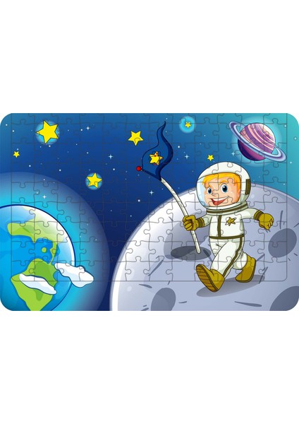 Astronot Çocuk 108 Parça Ahşap Çocuk Puzzle Yapboz