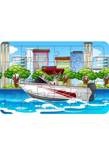 Sürat Teknesi 24 Parça Ahşap Çocuk Puzzle Yapboz Model 2