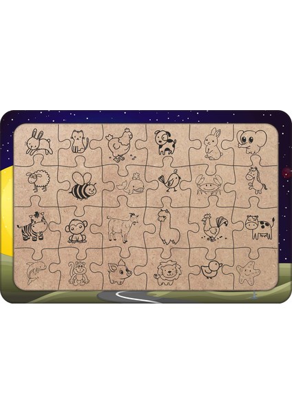 Sevimli Uzaylılar 24 Parça Ahşap Çocuk Puzzle Yapboz