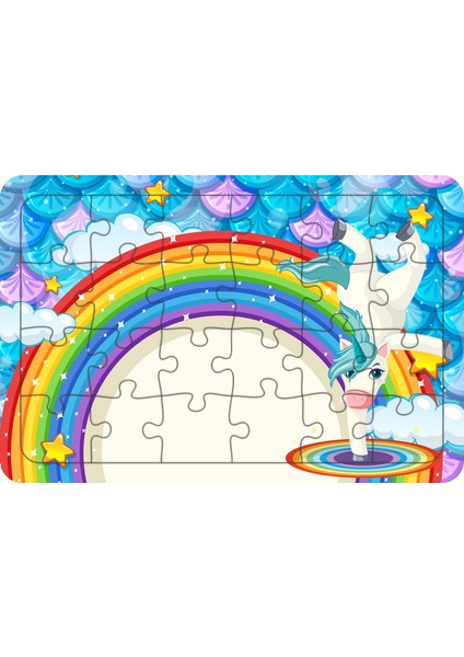 Sevimli Unicorn 24 Parça Ahşap Çocuk Puzzle Yapboz Model 4