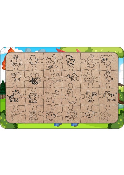 Sevimli Dinozorlar 24 Parça Ahşap Çocuk Puzzle Yapboz Model 1