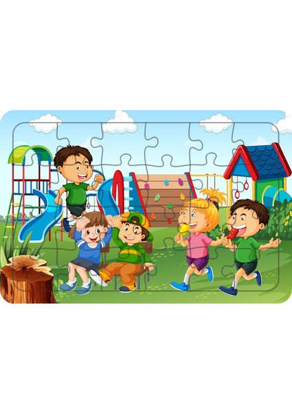 Parktaki Çocuklar 24 Parça Ahşap Çocuk Puzzle Yapboz