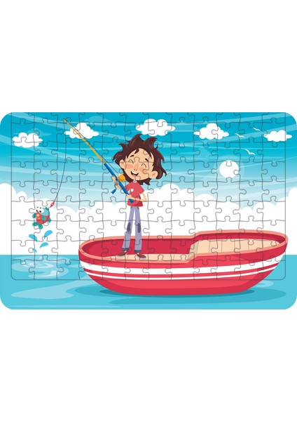 Balıkçı Çocuk 108 Parça Ahşap Çocuk Puzzle Yapboz