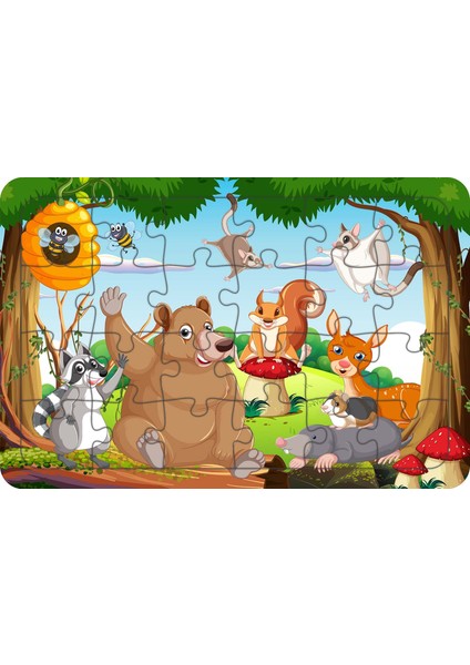 Sevimli Hayvanlar 24 Parça Ahşap Çocuk Puzzle Yapboz