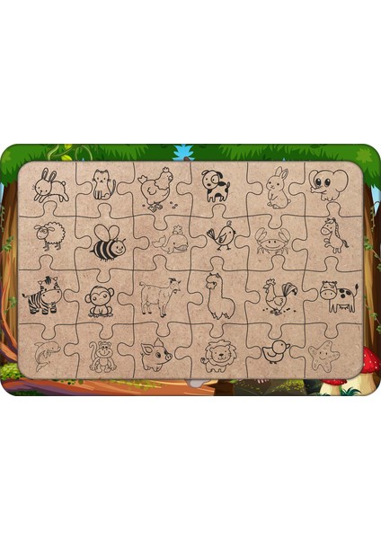 Sevimli Hayvanlar 24 Parça Ahşap Çocuk Puzzle Yapboz
