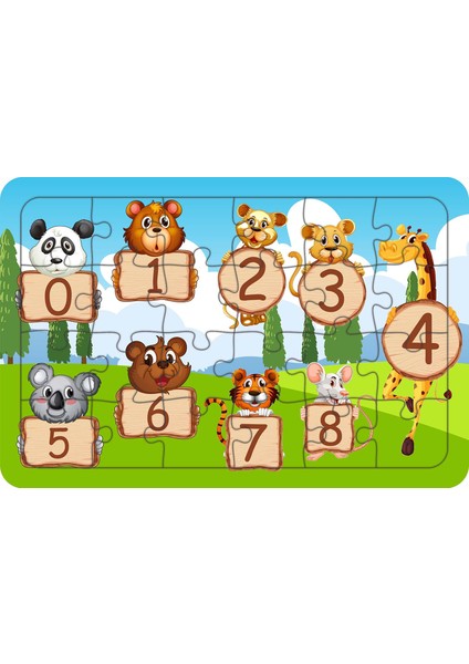 Hayvanlar ve Sayılar 24 Parça Ahşap Çocuk Puzzle Yapboz