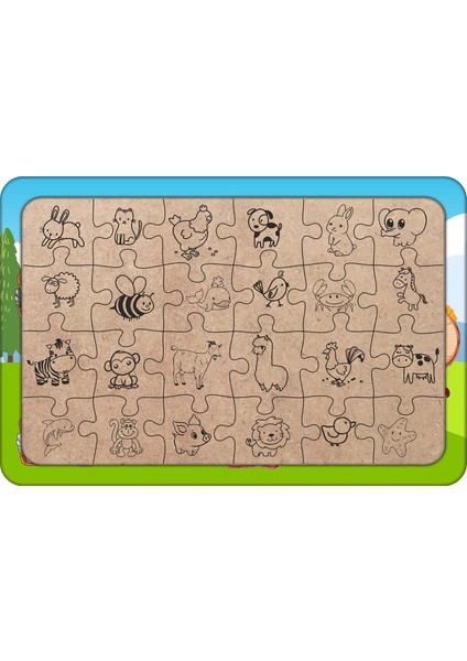 Hayvanlar ve Sayılar 24 Parça Ahşap Çocuk Puzzle Yapboz
