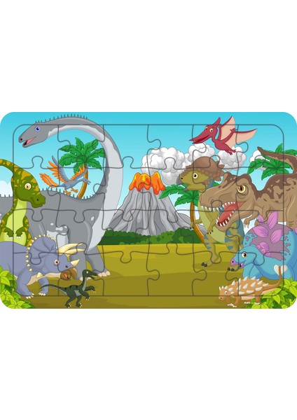 Dinozorlar 24 Parça Ahşap Çocuk Puzzle Yapboz Model 2