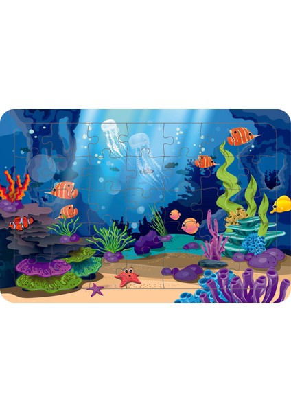 Deniz Canlıları 35 Parça Ahşap Çocuk Puzzle Yapboz Model 12