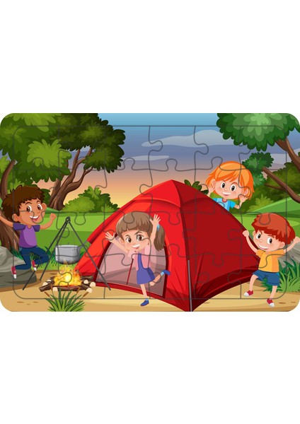 Kampçı Çocuklar 24 Parça Ahşap Çocuk Puzzle Yapboz