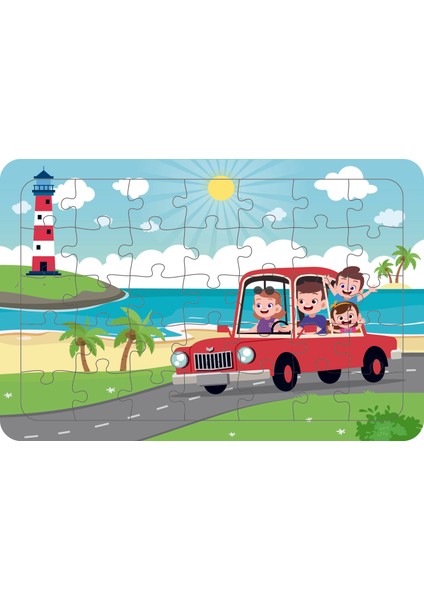 Ailemiz Tatilde 35 Parça Ahşap Çocuk Puzzle Yapboz
