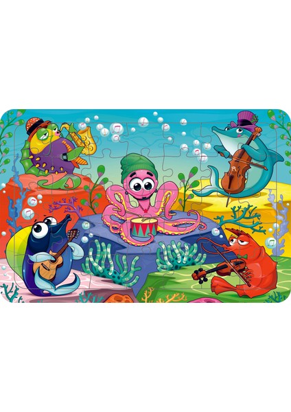 Deniz Canlıları 35 Parça Ahşap Çocuk Puzzle Yapboz Model 13