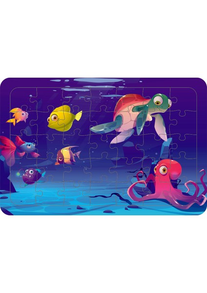 Deniz Canlıları 35 Parça Ahşap Çocuk Puzzle Yapboz Model 15