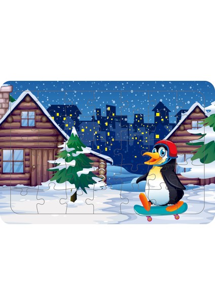 Kayakcı Penguen 35 Parça Ahşap Çocuk Puzzle Yapboz