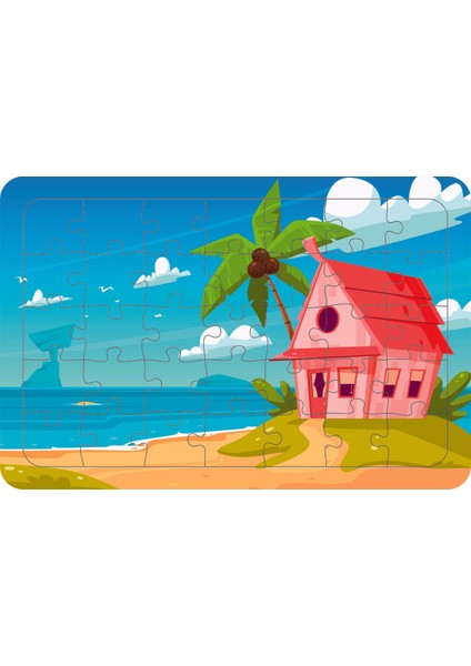 Sahil Evi 35 Parça Ahşap Çocuk Puzzle Yapboz