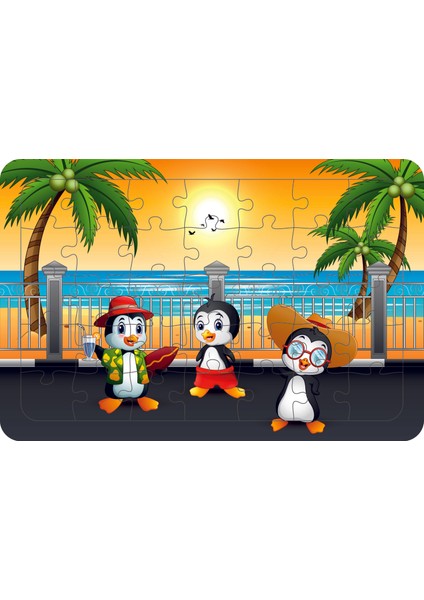 Tatilci Penguenler 35 Parça Ahşap Çocuk Puzzle Yapboz