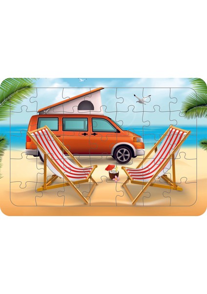 Tatil Karavanı 35 Parça Ahşap Çocuk Puzzle Yapboz