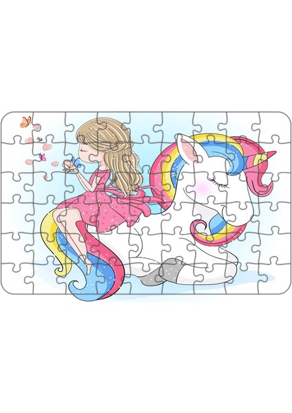 Sevimli Unicorn 54 Parça Ahşap Çocuk Puzzle Yapboz Model 2