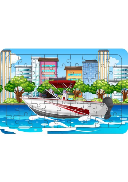 Sürat Teknesi 54 Parça Ahşap Çocuk Puzzle Yapboz Model 2