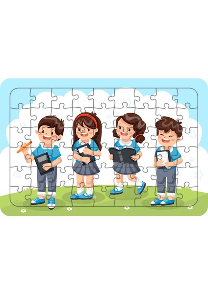 Okula Gidiyoruz 54 Parça Ahşap Çocuk Puzzle Yapboz