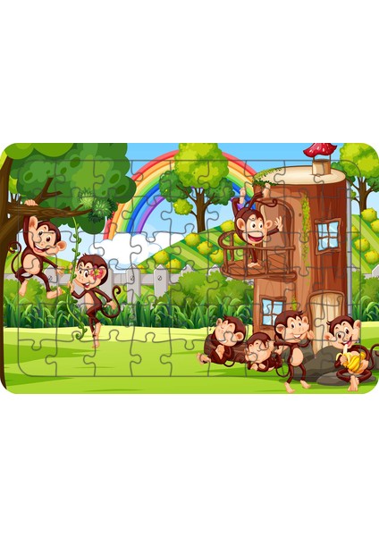 Maymun Evi 54 Parça Ahşap Çocuk Puzzle Yapboz