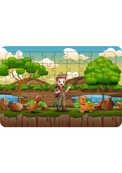 Çocuk ve Köpekleri 54 Parça Ahşap Çocuk Puzzle Yapboz