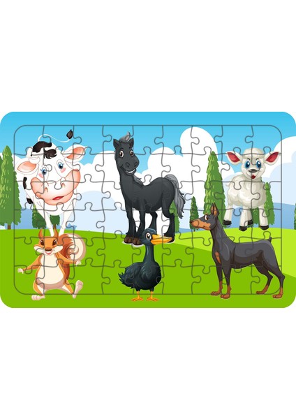 Hayvancıklar 54 Parça Ahşap Çocuk Puzzle Yapboz Model 3