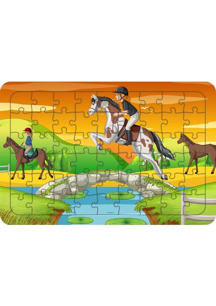 Binicilik Okulu 54 Parça Ahşap Çocuk Puzzle Yapboz