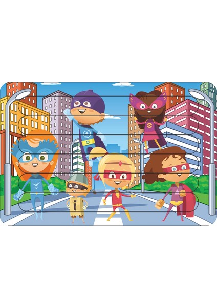 Süper Kahramanlar Çubuk Ahşap Çocuk Puzzle Yapboz Model 1