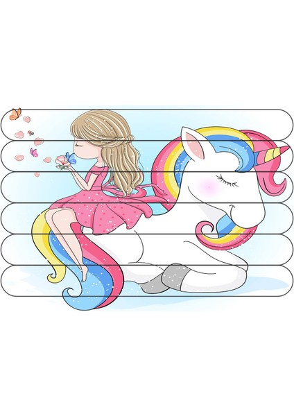 Sevimli Unicorn Çubuk Ahşap Çocuk Puzzle Yapboz Model 2