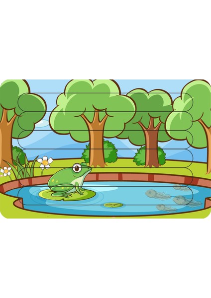 Doğadaki Kurbağa Çubuk Ahşap Çocuk Puzzle Yapboz