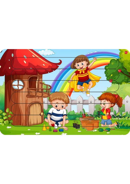 Ağaç Evdeki Çocuklar Çubuk Ahşap Çocuk Puzzle Yapboz