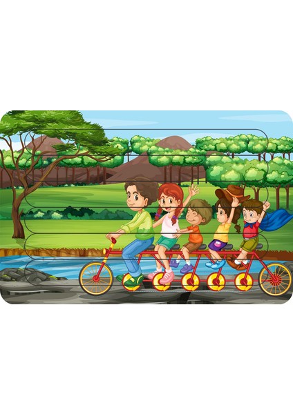Bisiklet Turu Çubuk Ahşap Çocuk Puzzle Yapboz